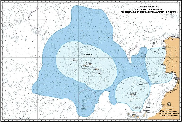 Mapa da proposta de extenção dos limites da área marítima sobe jurisdição nacional