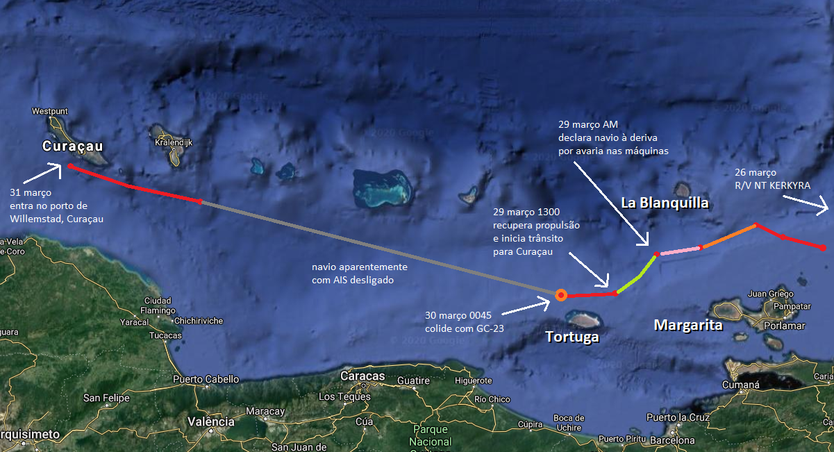A rota do navio RCGS RESOLUTE, segundo várias fontes. (mapa Google)