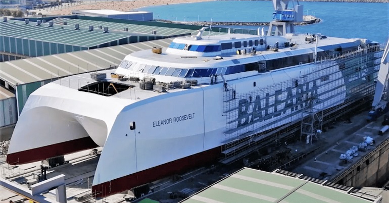 O moderníssimo catamaran ELEANOR ROOSEVELT em acabamentos finais no Estaleiro Armón de Gigón (imagem Balearia)