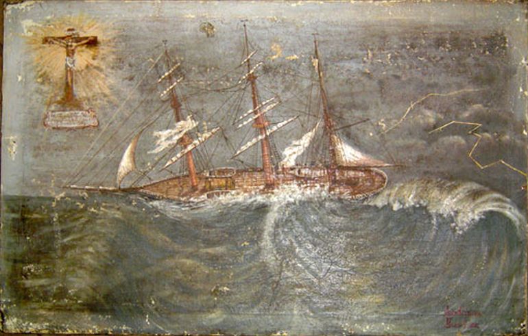 Ex-voto Barca América (1904), exposto na Igreja Senhor Jesus dos Navegantes em Ílhavo (patrimonioreligiosodeilhavo.blogspot.com)