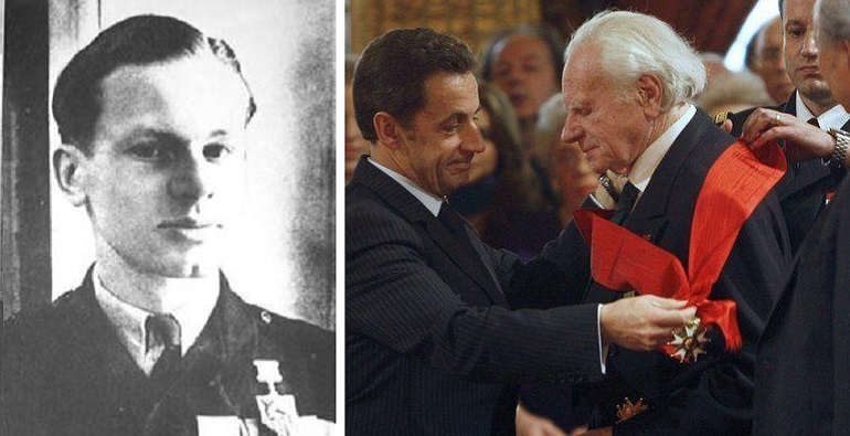 Roland de La Poype em 1945, herói da 2 GG e em 2002 a receber a Grã-Cruz da Legião de Honra (imagens Ministère des Armées)